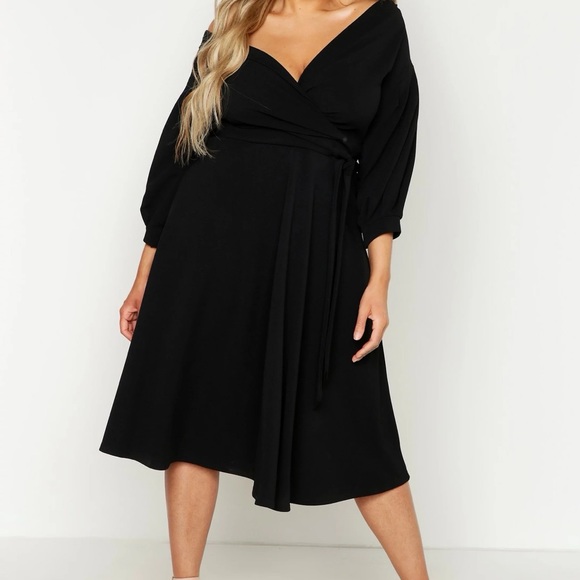 Boohoo Plus Dresses & Skirts - Boohoo Black Plus Off Shoulder Wrap Midi Dress